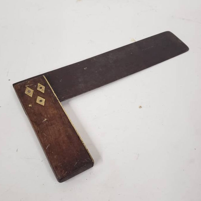 antique wooden framing square rosewood and brass