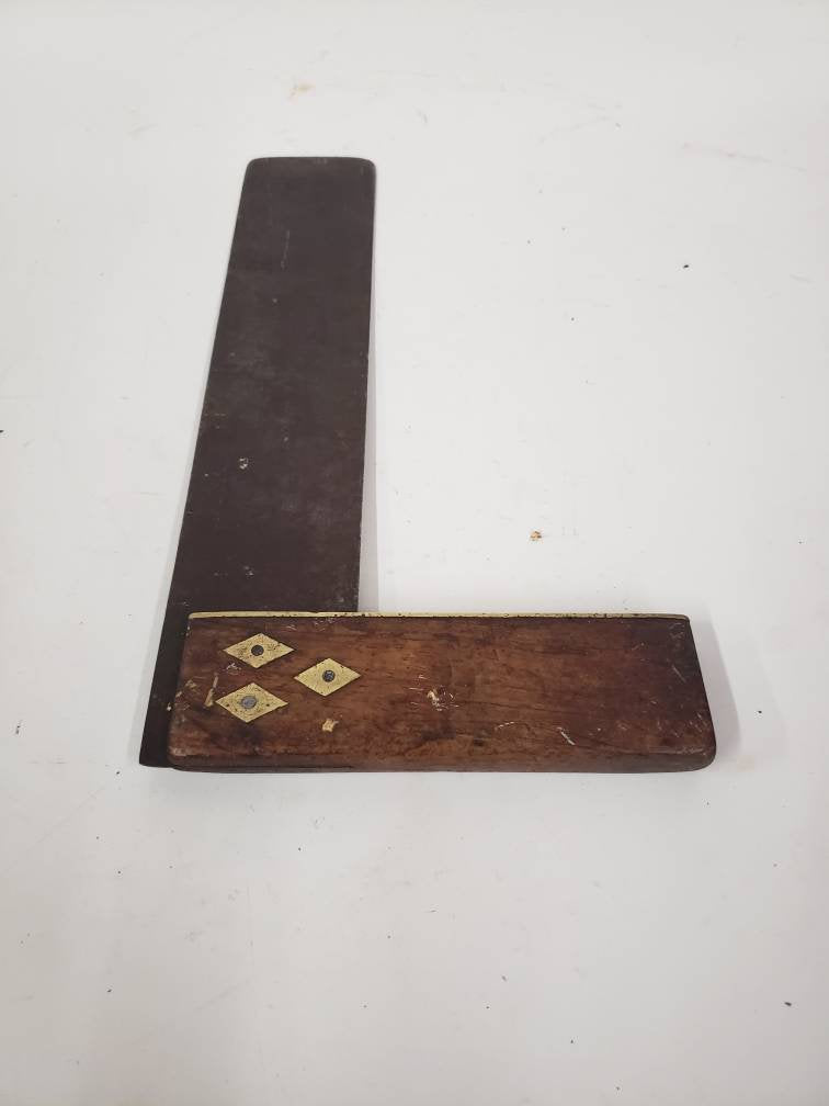 antique wooden framing square rosewood and brass
