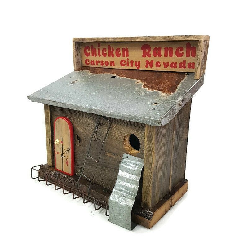 folk-art rustic birdhouse handcrafted chicken ranch birdhouse