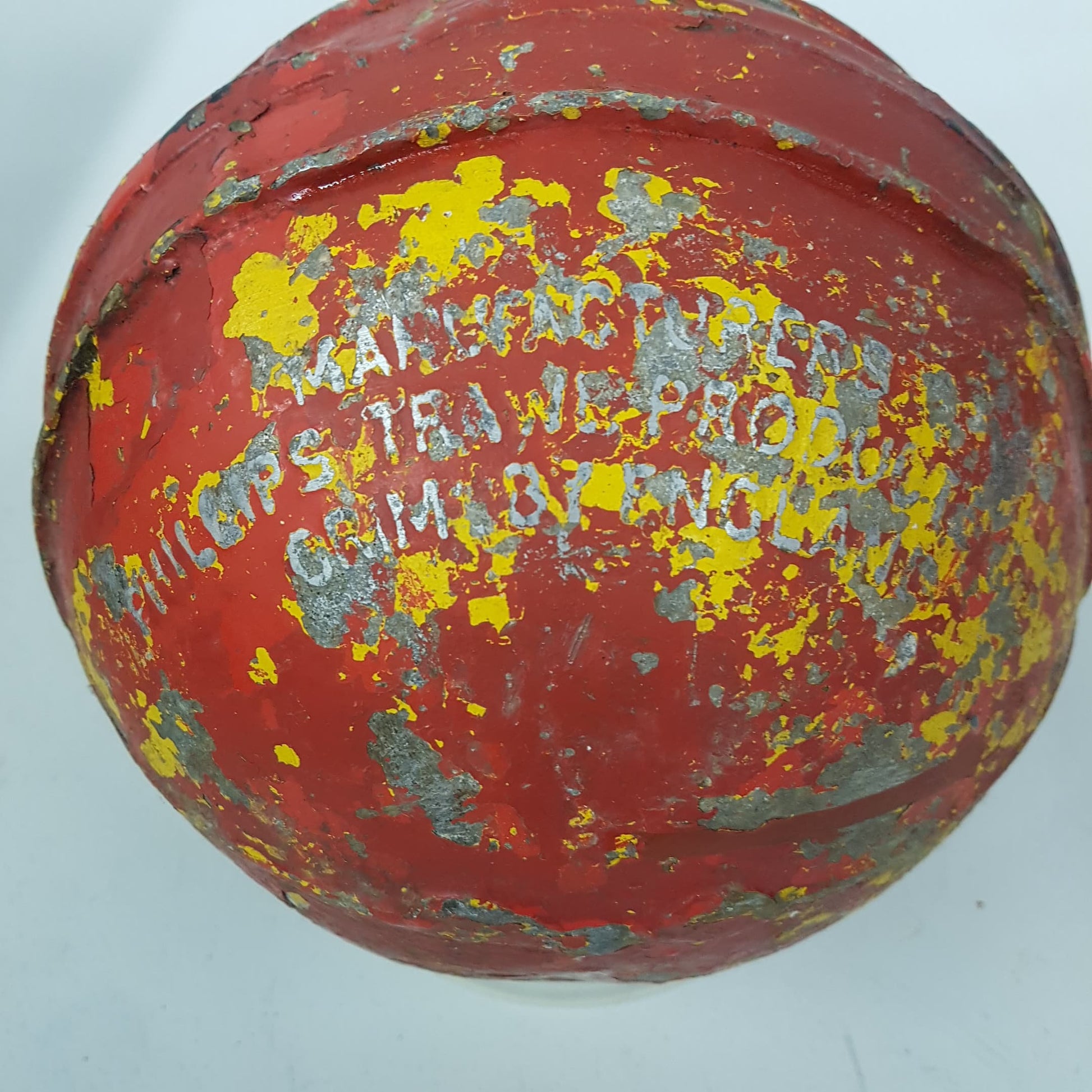 antique nautical fishing buoy / float newfoundland / maine lobster fishing made by phillips grimsby england