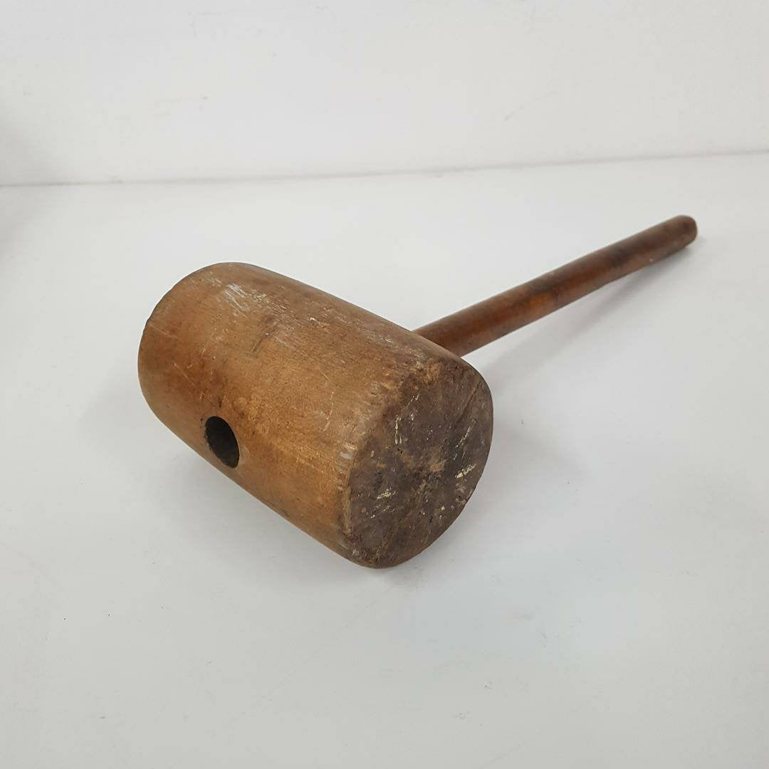 carpenters mallet antique wooden hand tool 1900's solid hardwood wood tools
