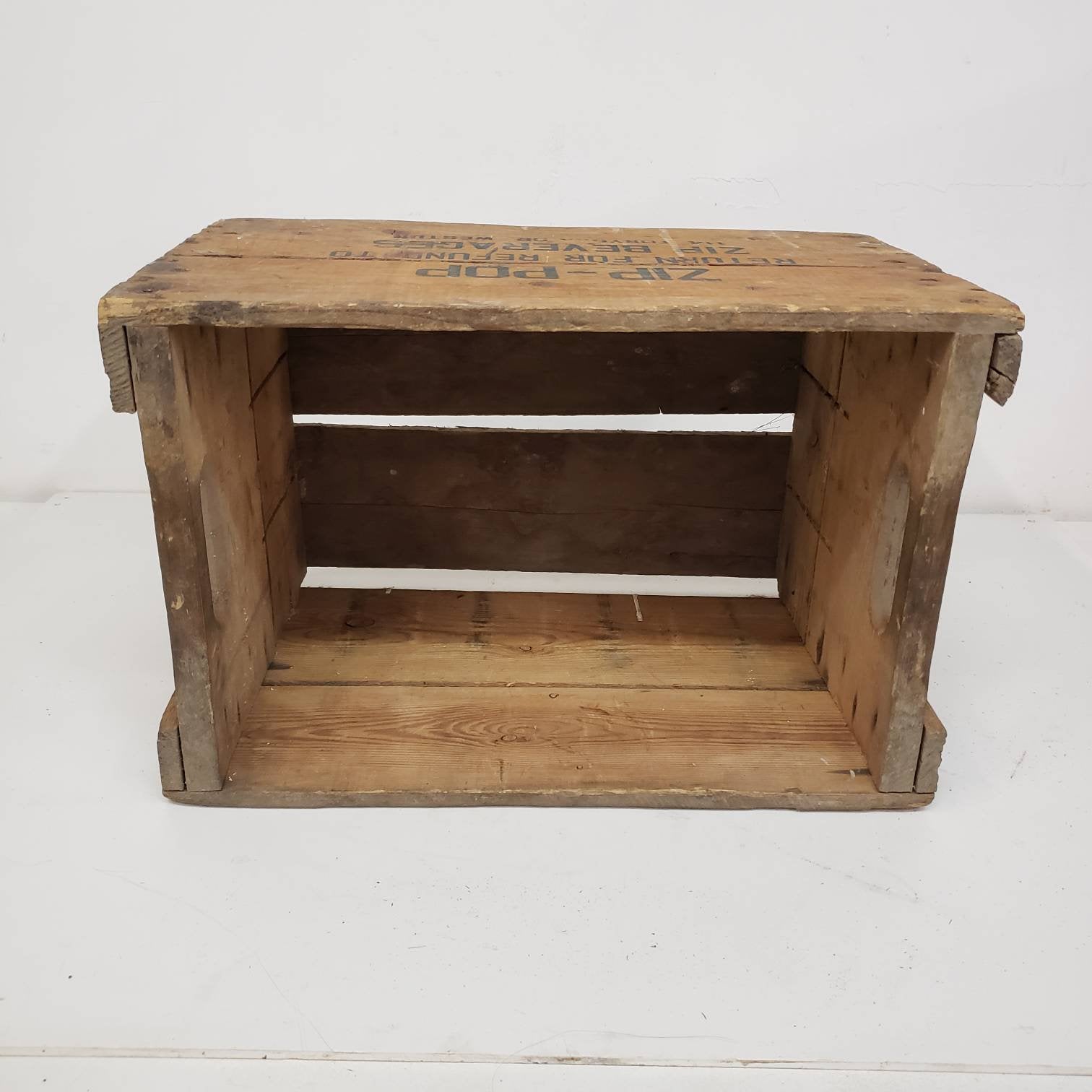 zip-pop crate vintage wooden soda delivery box