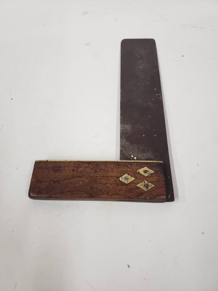 antique wooden framing square rosewood and brass