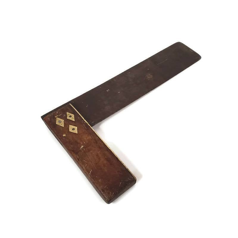 antique wooden framing square rosewood and brass