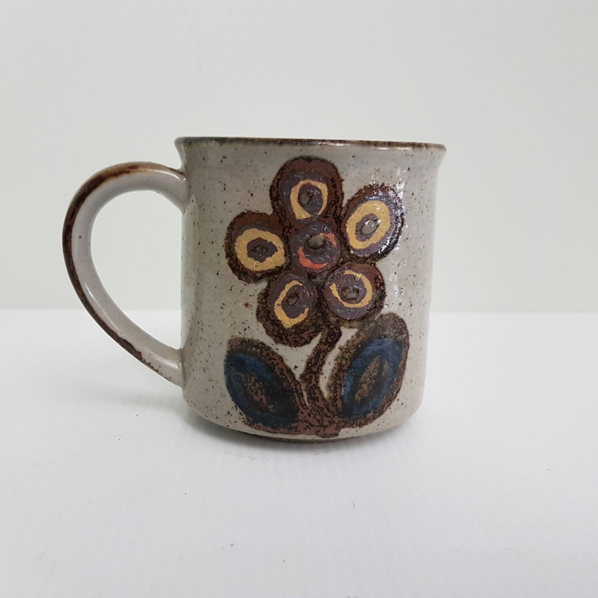 pottery coffee cup hand painted floral design mcm