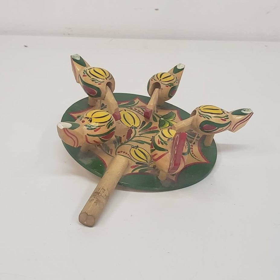 wooden string toy vintage paddle and ball moving chickens