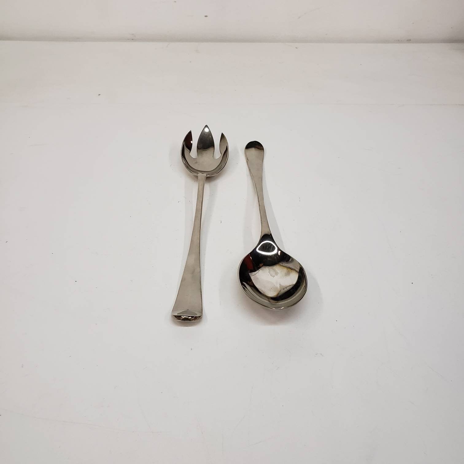 silver plated salad spoon and fork set with box