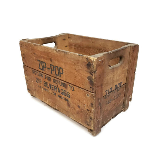 zip-pop crate vintage wooden soda delivery box