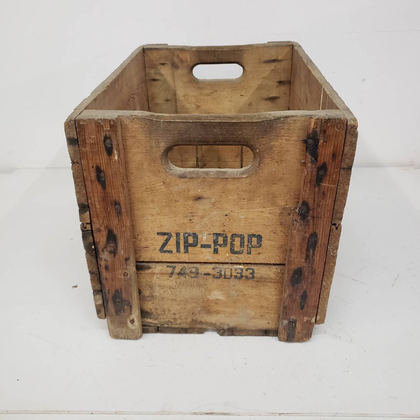 zip-pop crate vintage wooden soda delivery box