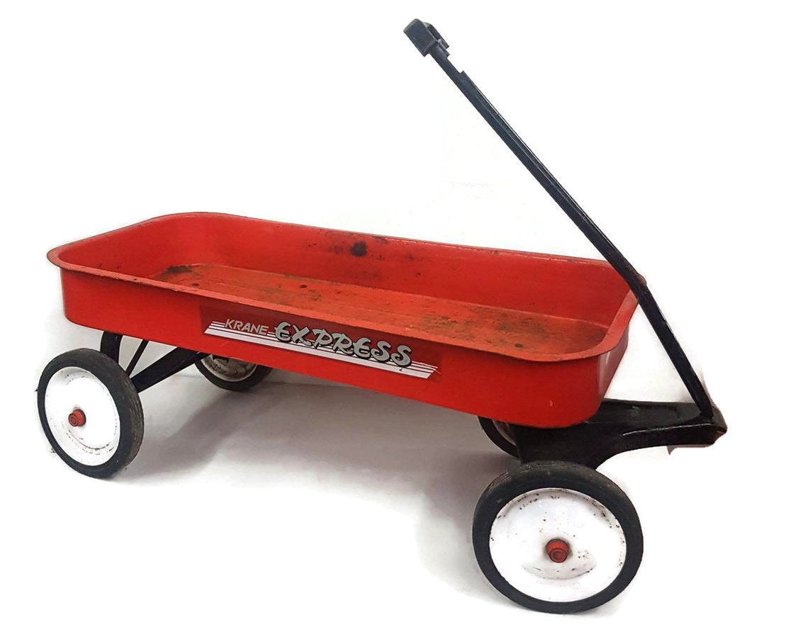 children's red wagon krane express metal vintage toys