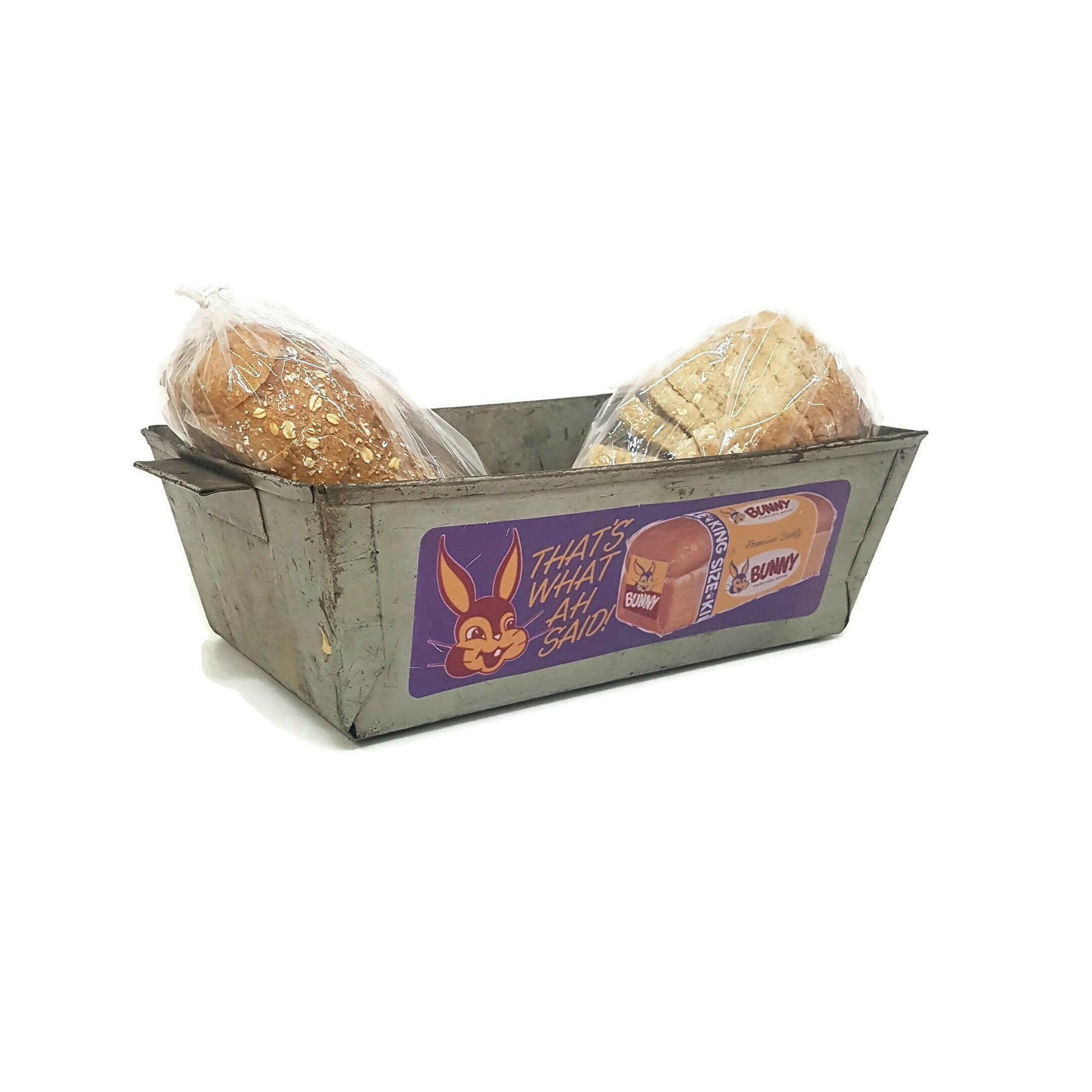 antique bin industrial metal box or basket primitive bunny bread box