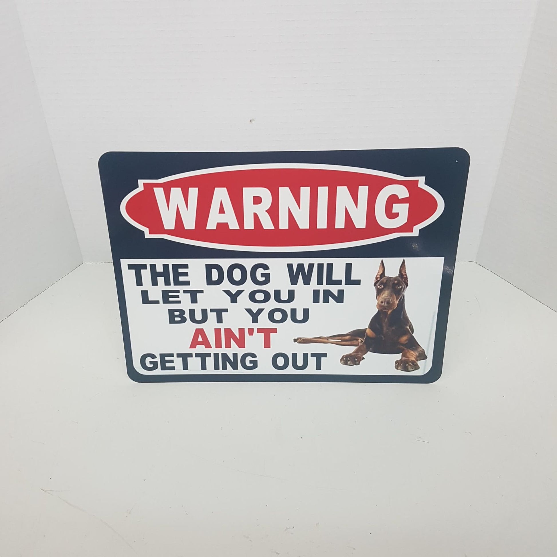 warning the hound will track you down metal sign