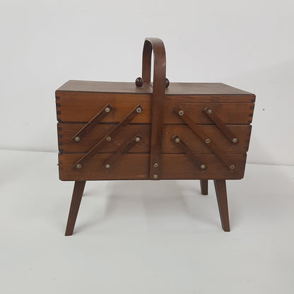 vintage cantilever wooden sewing box / basket