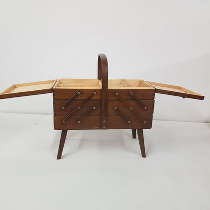 vintage cantilever wooden sewing box / basket