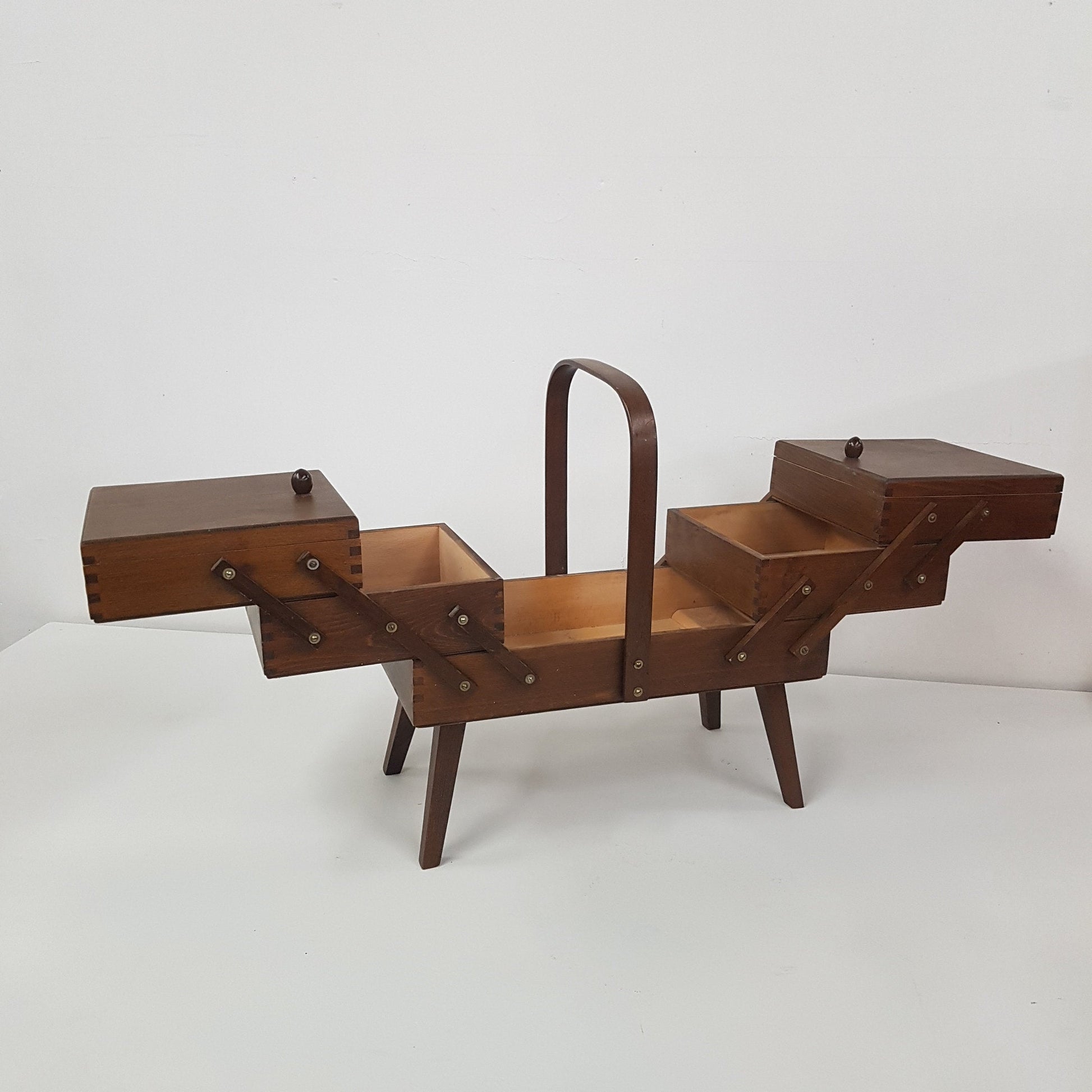 vintage cantilever wooden sewing box / basket