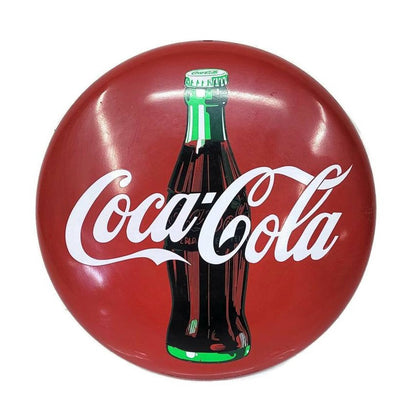 tin coca-cola button sign round 13"