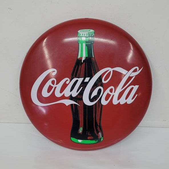 tin coca-cola button sign round 13"