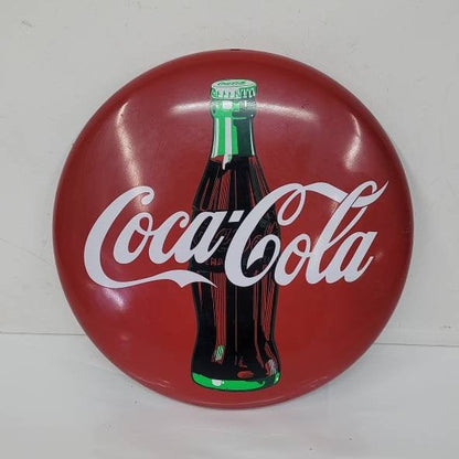 tin coca-cola button sign round 13"