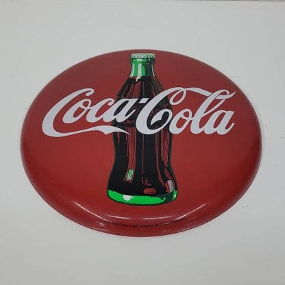 tin coca-cola button sign round 13"