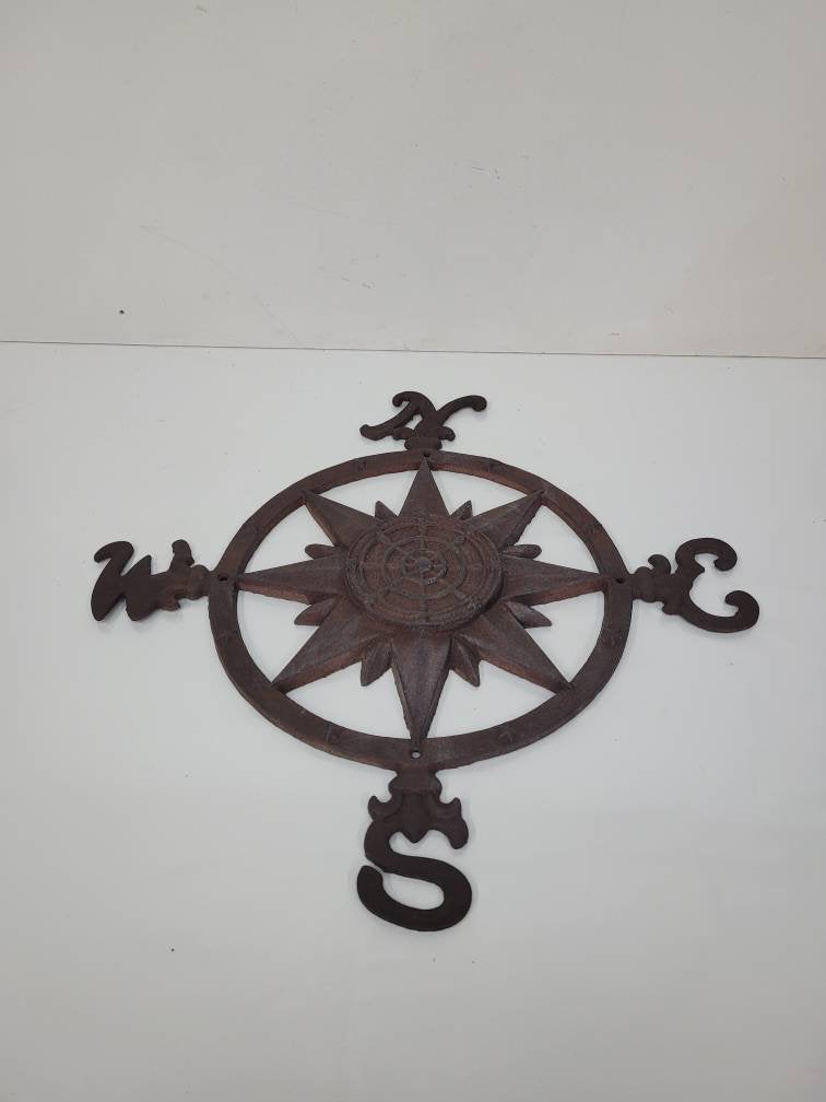 cast iron compass wall hanging cottage decor