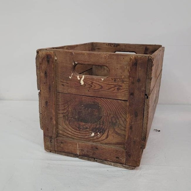 vintage wooden delivery case for bottles moran beverages