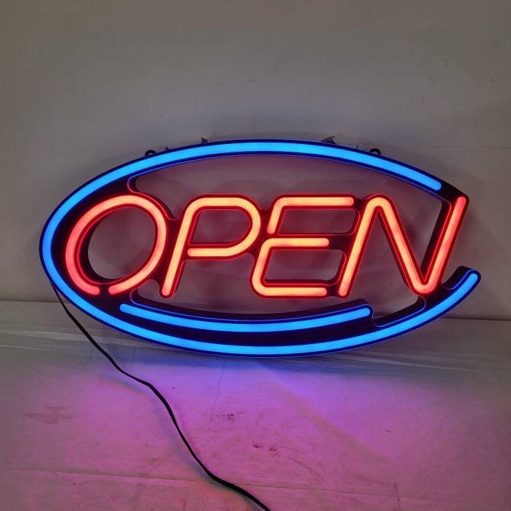 open sign neon flashing storefront light