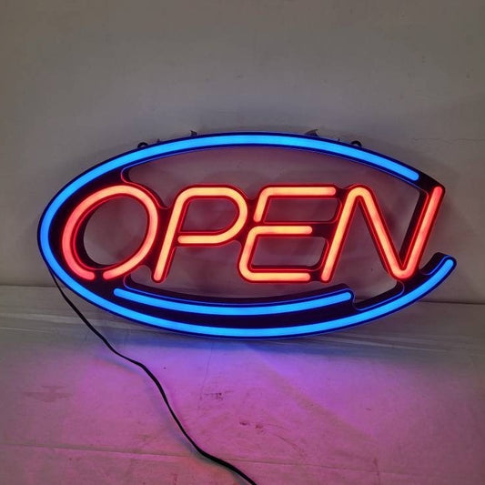open sign neon flashing storefront light