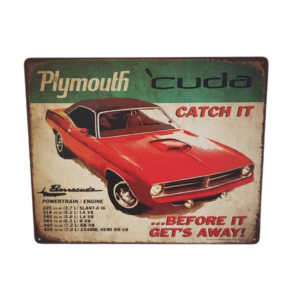 plymouth cuda barracuda metal sign