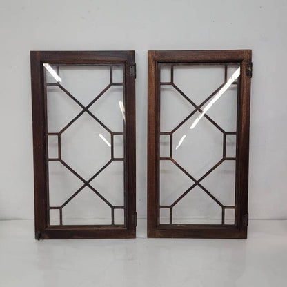 antique glass windows pair of two wooden framing