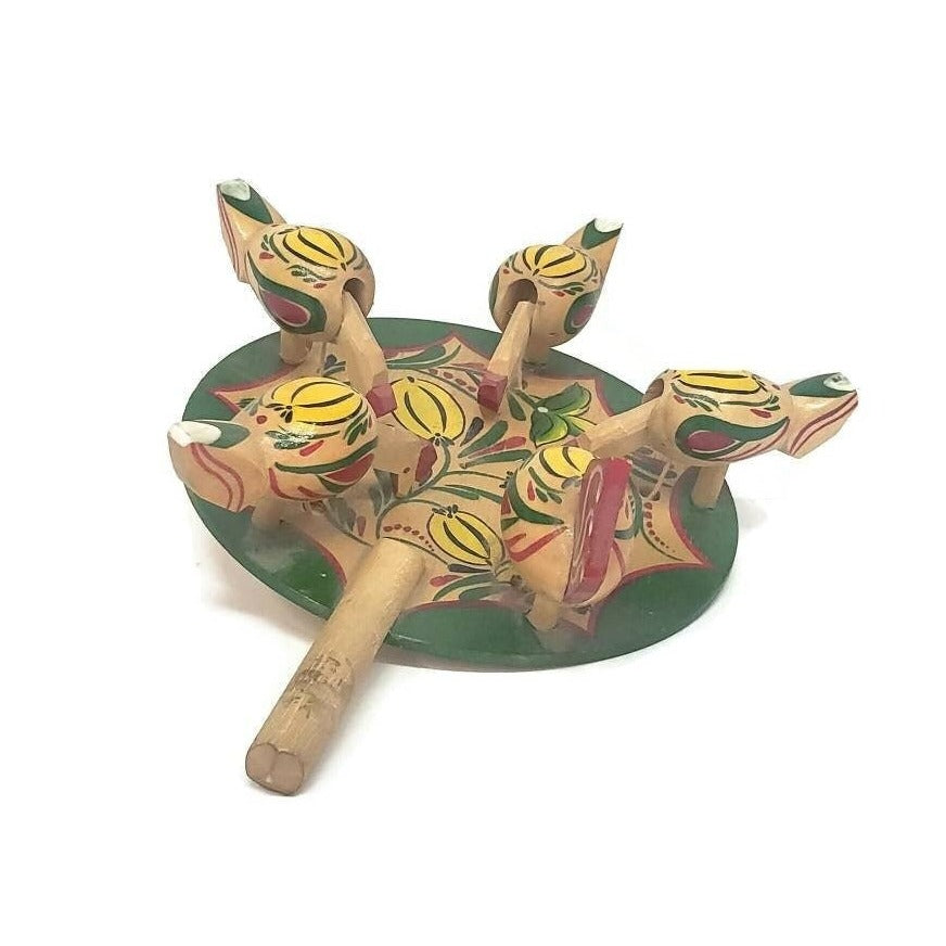 wooden string toy vintage paddle and ball moving chickens