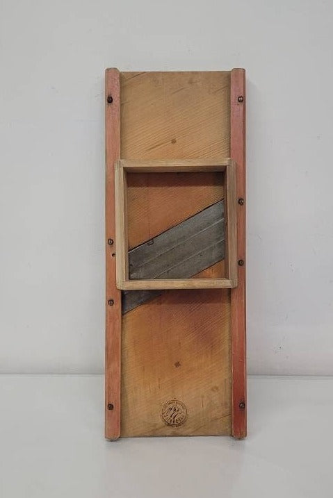 antique wooden slicer box large three bladed grater