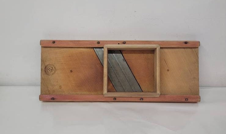 antique wooden slicer box large three bladed grater