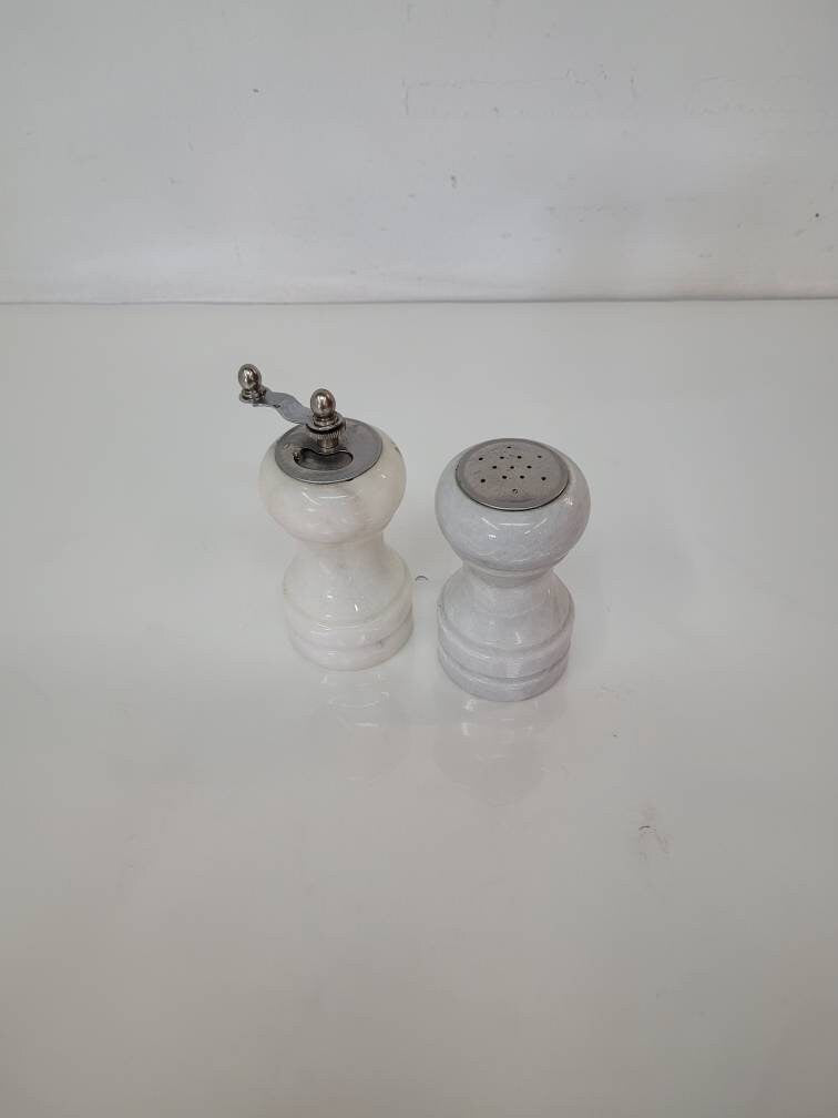 white marble salt and pepper shakers