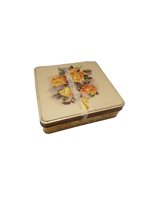 vintage tin oval antique flower motif storage container / box