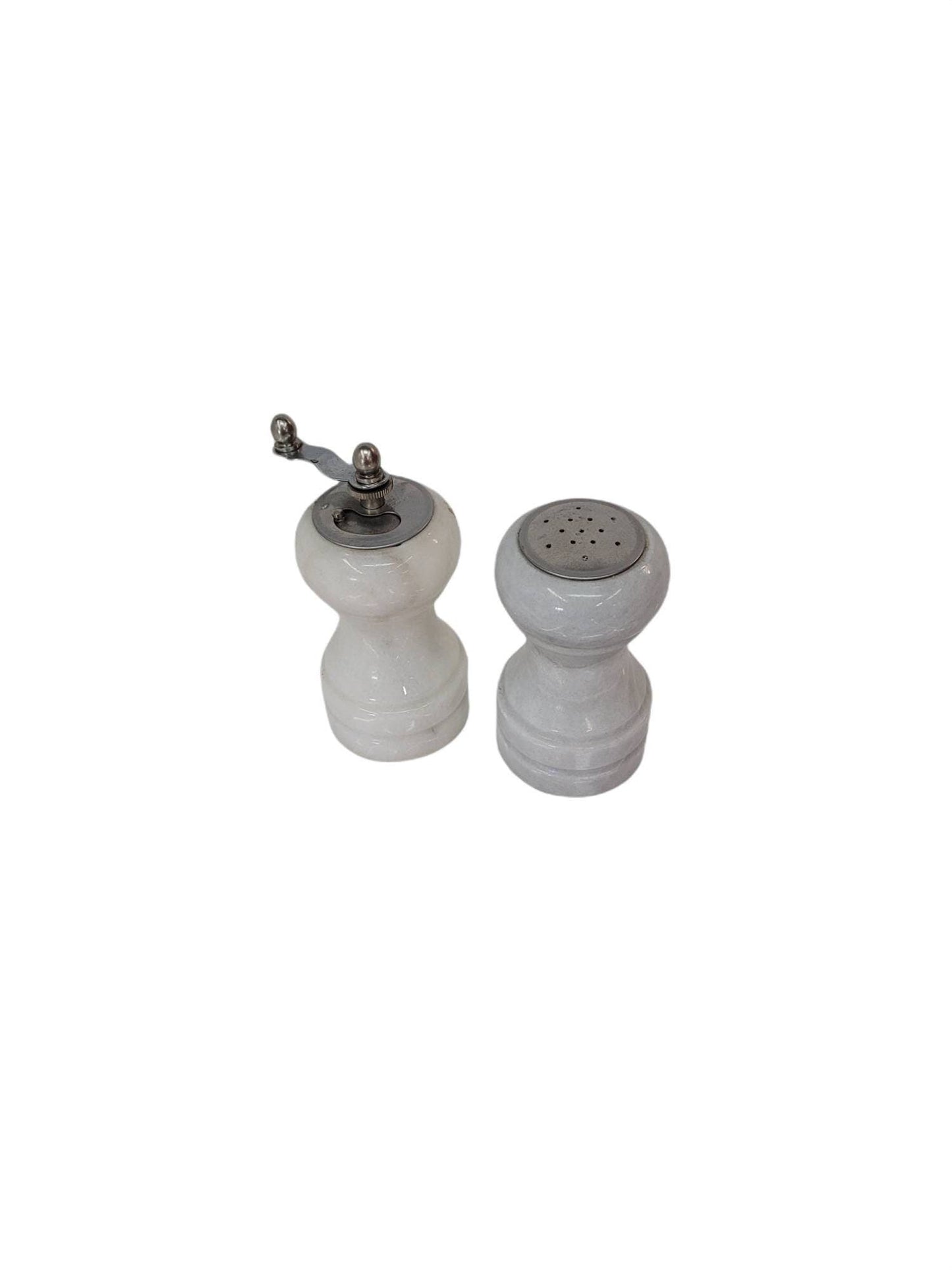 white marble salt and pepper shakers
