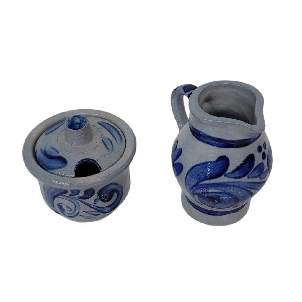 stoneware cream and sugar miniature coffee set salt glaze