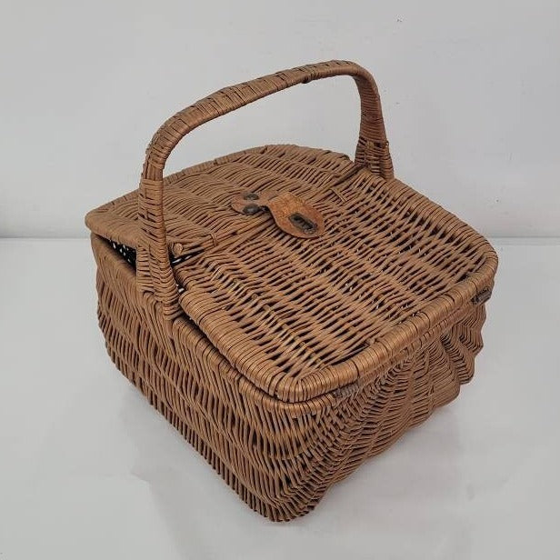 folding picnic basket wicker vintage storage container