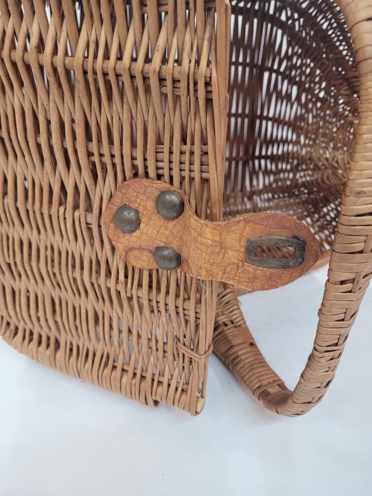 folding picnic basket wicker vintage storage container