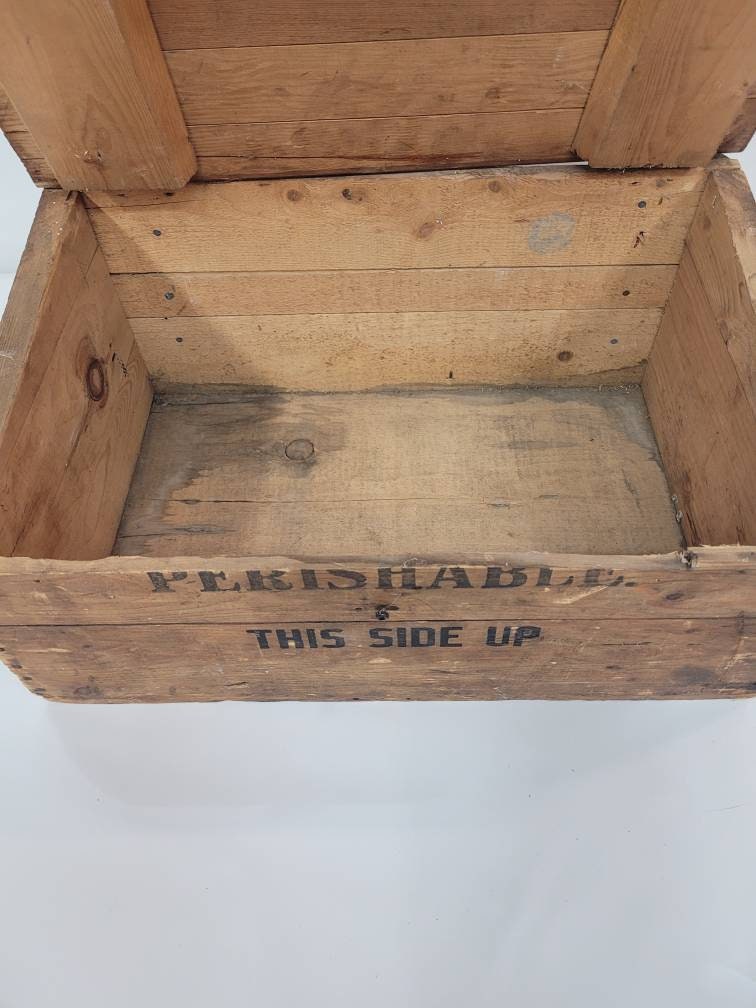 wooden storage box with angled lid