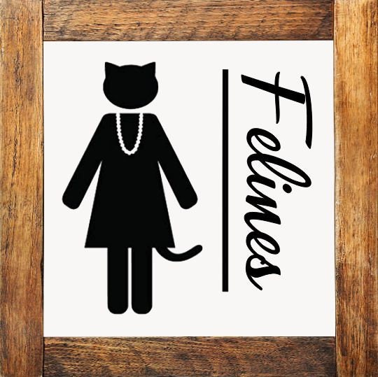 mens and womans bathroom restroom signs felines & fellas