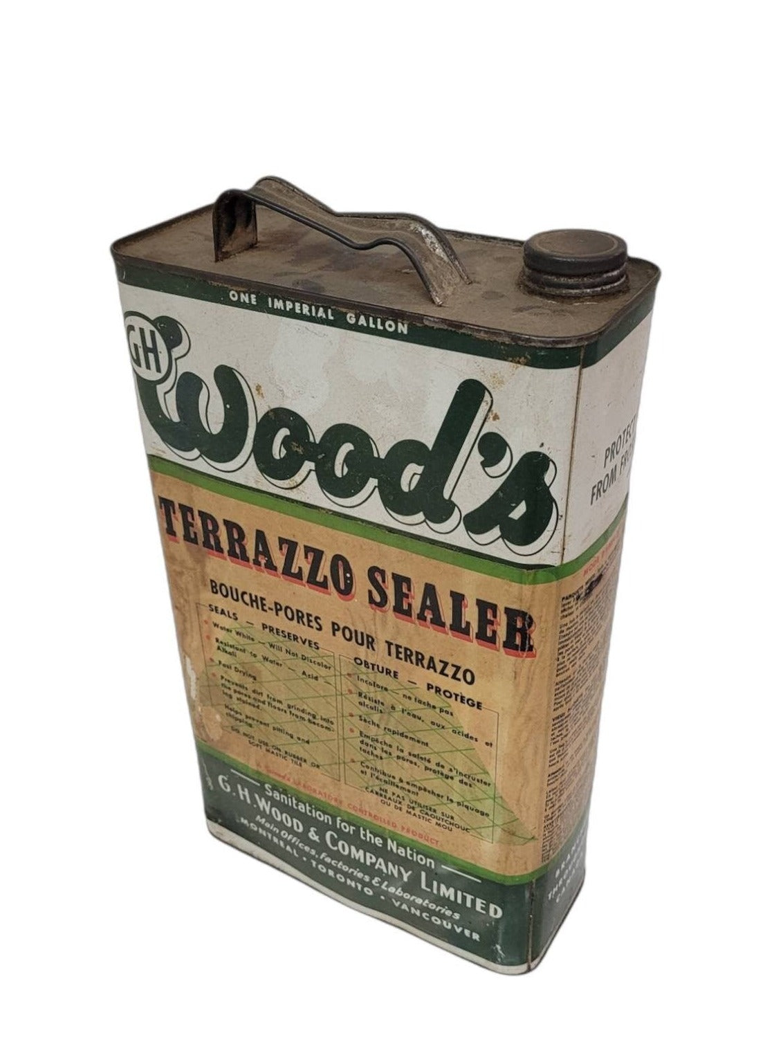 vintage woods tin one gallon jug terrazzo sealer