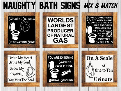 naughty bathroom mini signs mix & match original designs