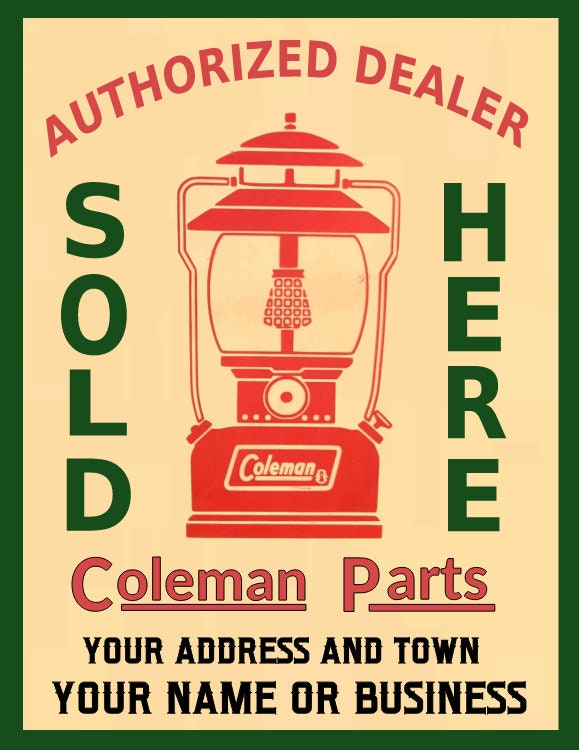 coleman sign  authorized dealer coleman parts sold here personalized