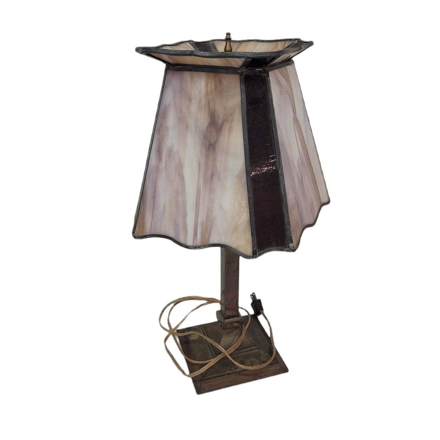 leaded stained glass lamp vintage lamp office light glass shade