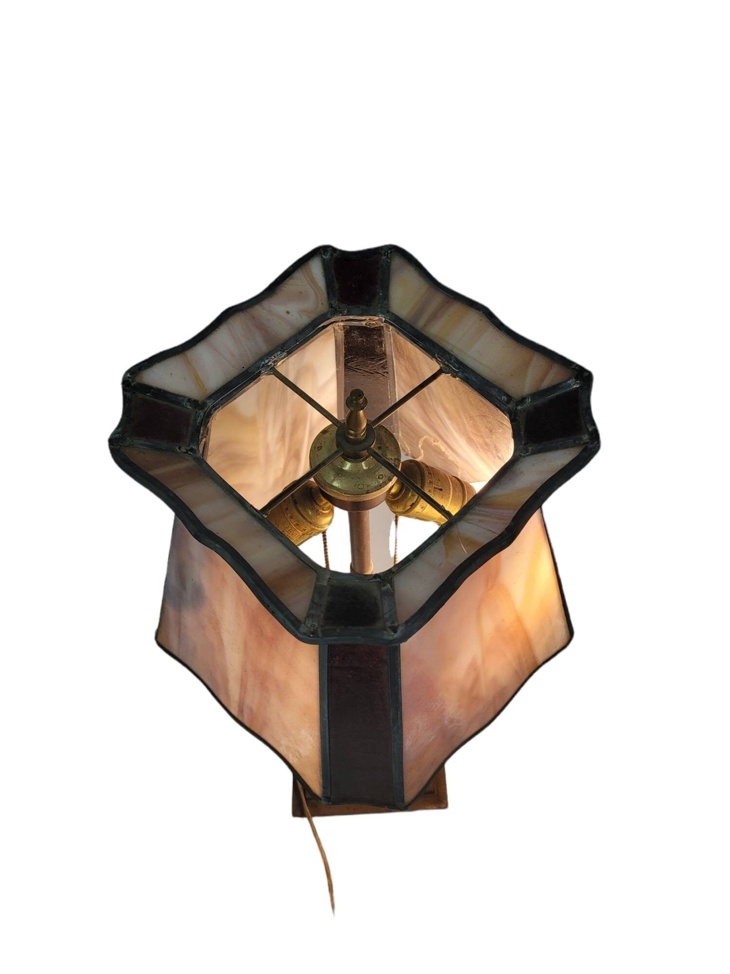 leaded stained glass lamp vintage lamp office light glass shade