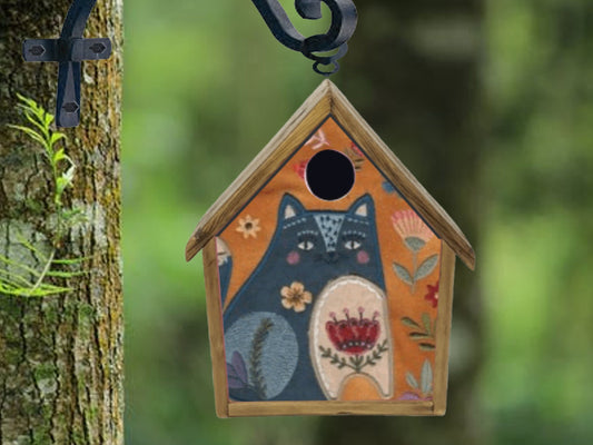 rustic birdhouse bird house handmade custom design folk art cat