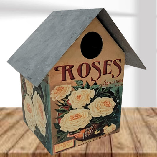 birdhouse yard and garden roses tin roof birds nest farm life