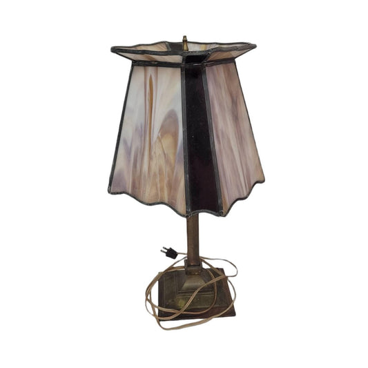leaded stained glass lamp vintage lamp office light glass shade