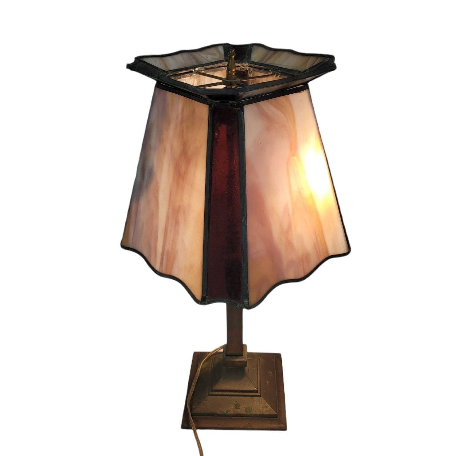 leaded stained glass lamp vintage lamp office light glass shade