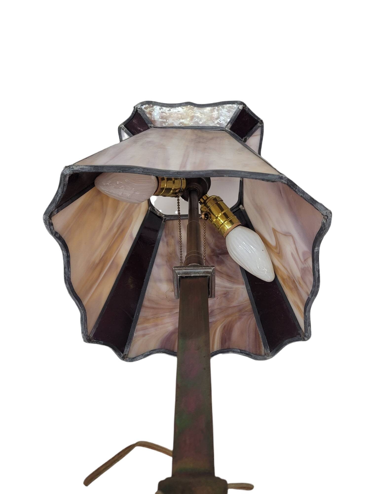 leaded stained glass lamp vintage lamp office light glass shade